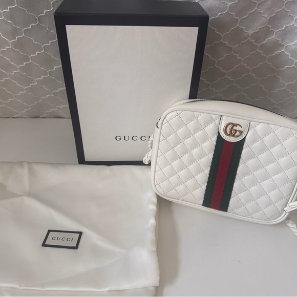 Gucci White Quilted Leather Shoulder Bag New with Box